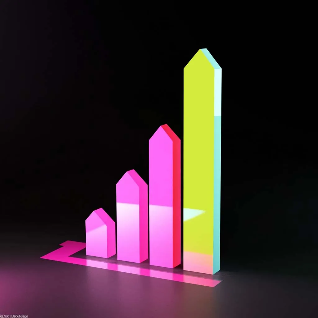 3D bar chart showing rising growth metrics