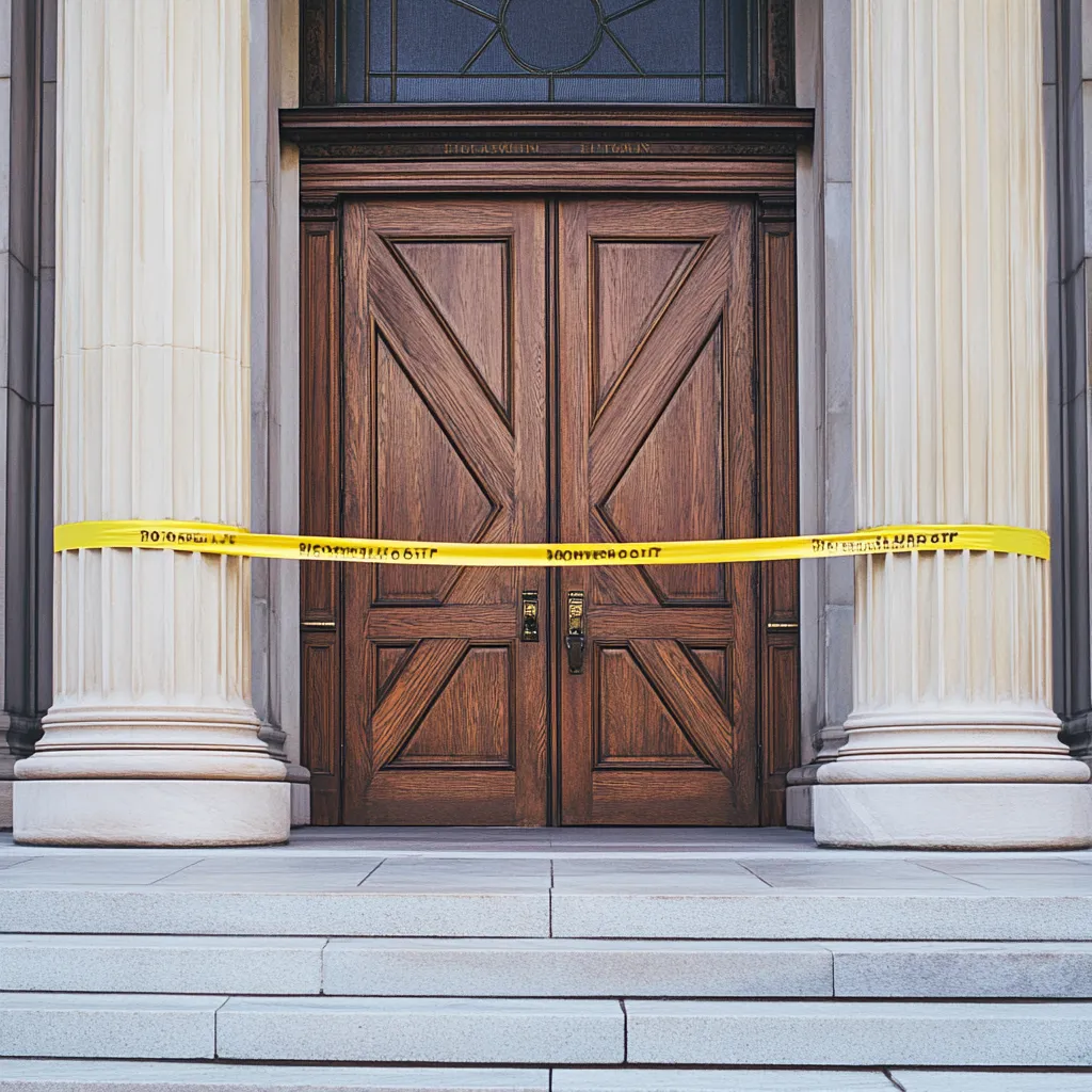 Government building with yellow tape blocking the entrance, symbolizing the impact of anti-DEI policies on accessibility