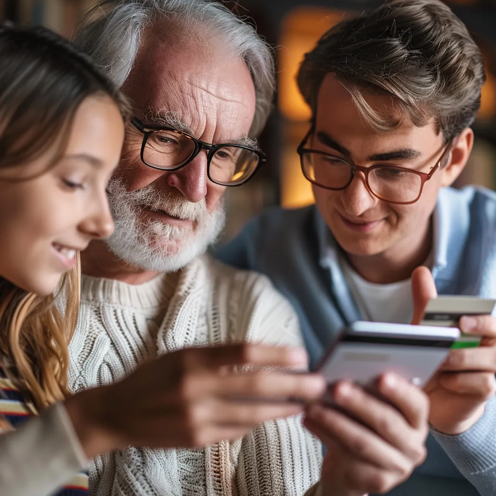 Older person using their phone while holding a credit card, representing the market potential of accessible websites