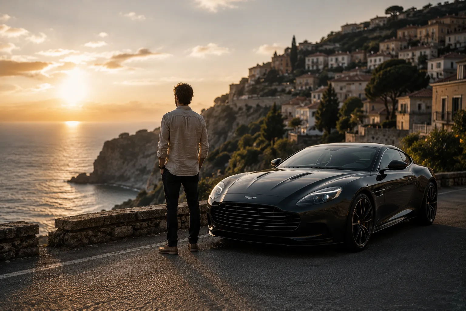 Luxury sedan on a scenic coastal road