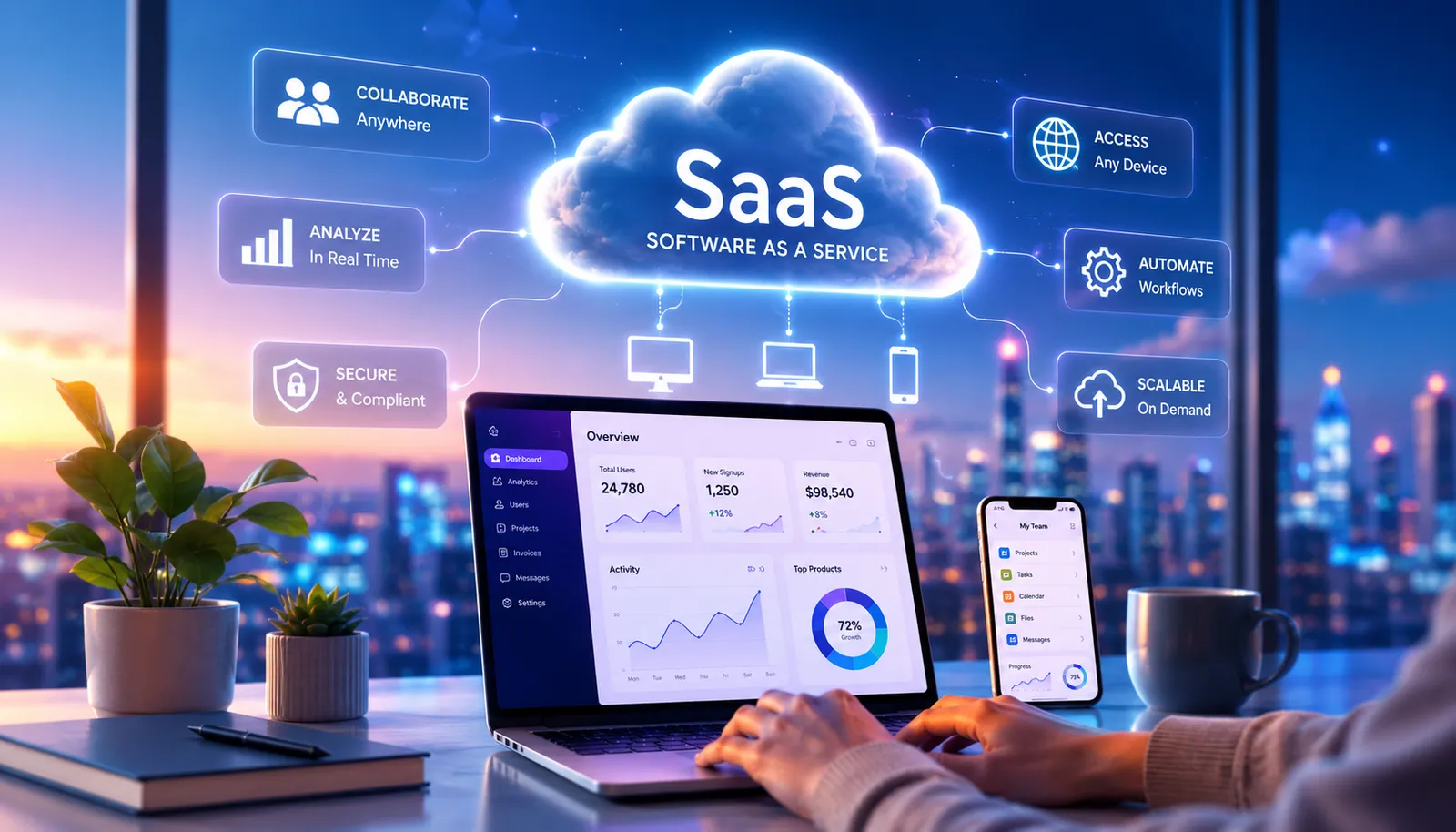 Satellite communications technology representing SaaS and tech clients